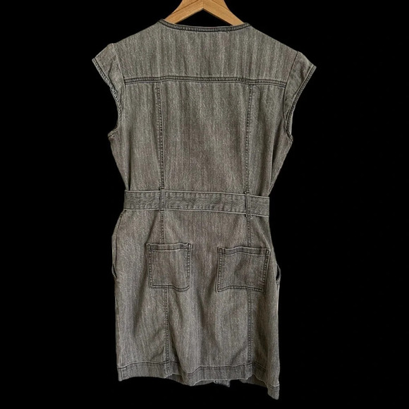 White House Black Market size 0 Gray Denim Belted Jean Dress stretch Snaps Up - Picture 4 of 7